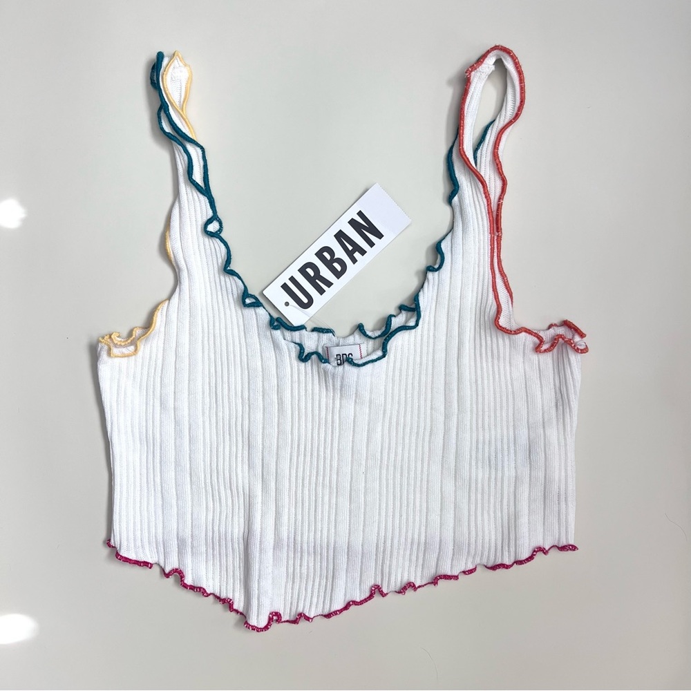 Urban Outfitters White Ribbed Crop Top with Colorful Trim